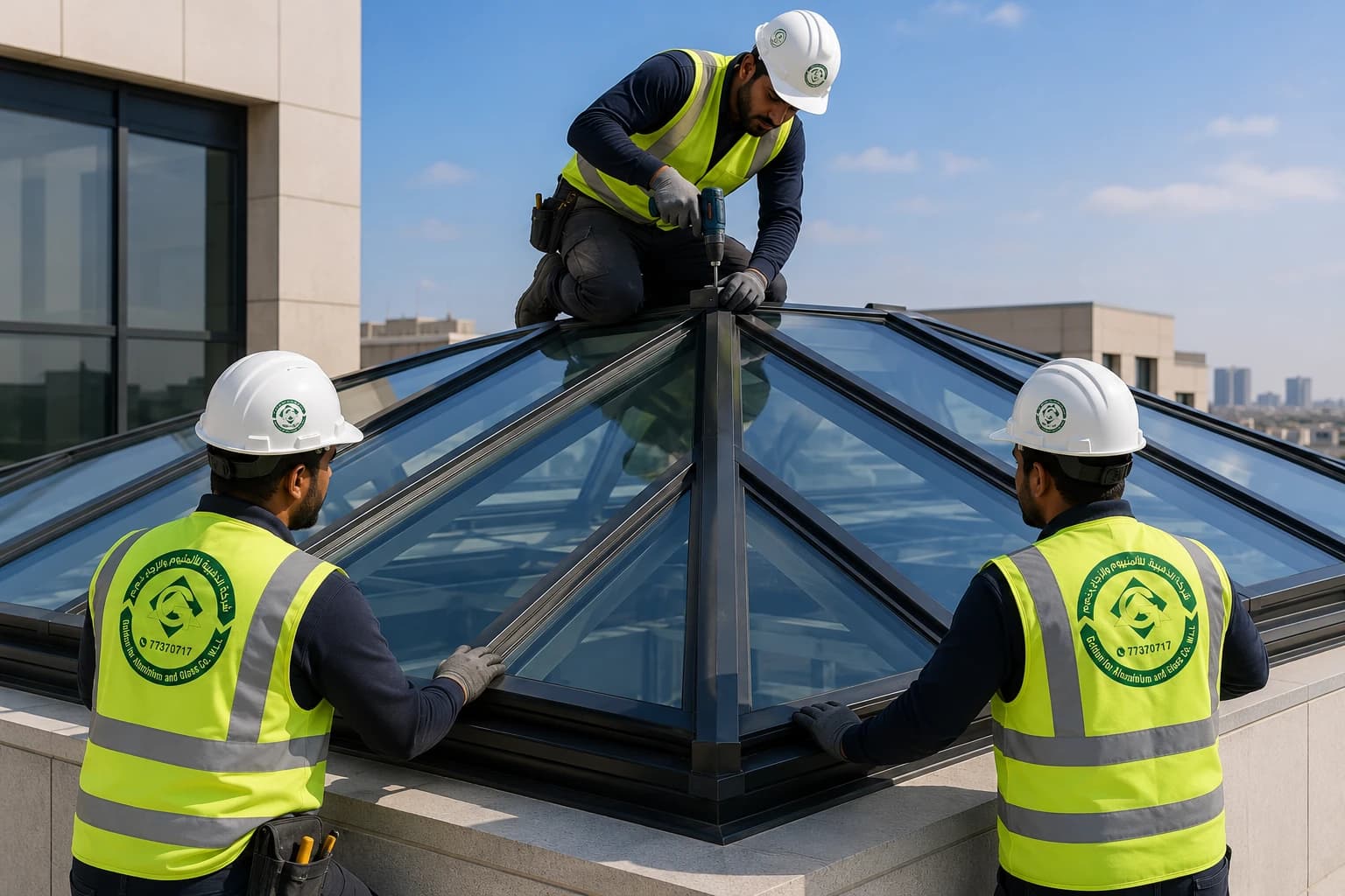 Golden team installing a skylight